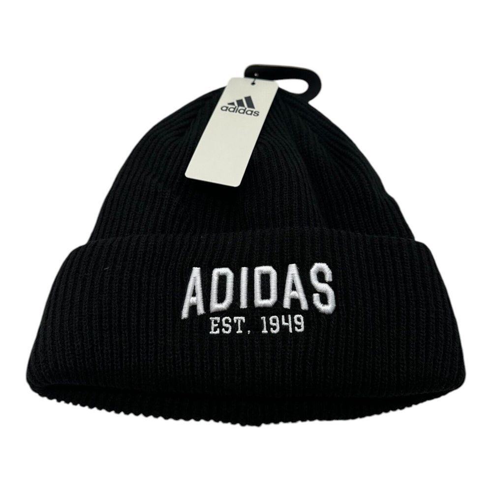 Adidas Foundation 3 In Fold Beanie Mens Black White Logo Cuffed Ribbed Knit Cap
